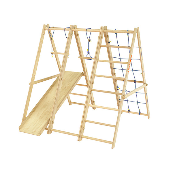 Комплекс Tigerwood Jumbo: горка с трапецией + лестница с гладиаторской сеткой + гимнастический модуль +