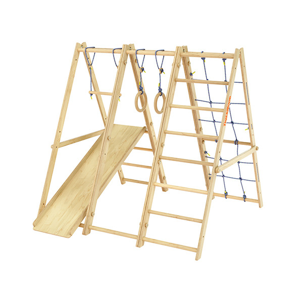 Комплекс Tigerwood Jumbo: горка с трапецией + лестница с гладиаторской сеткой + гимнастический модуль +