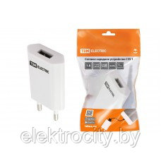 Сетевое зарядное устройство, СЗУ 1, 1 А, 1 USB, белый, TDM - фото 1 - id-p127746494