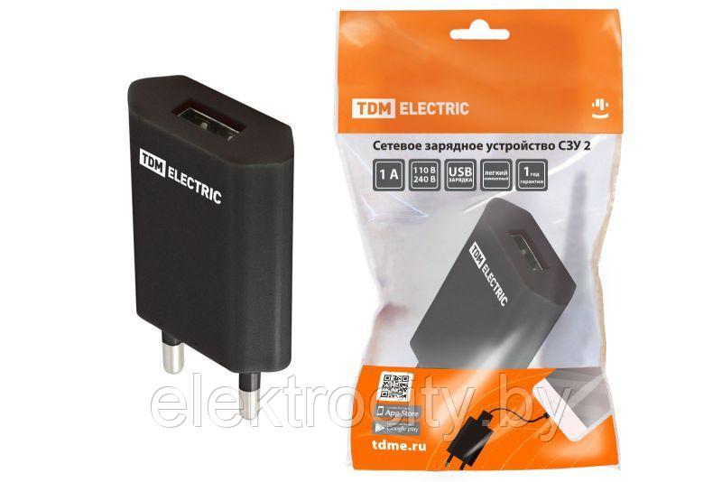 Сетевое зарядное устройство, СЗУ 2, 1 А, 1 USB, черный, TDM - фото 1 - id-p127746475
