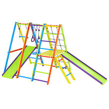Комплекс Tigerwood Jumbo Plus: горка с трапецией + лестница с гладиаторской сеткой + гимнастический модуль +