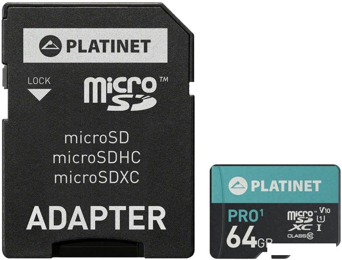 Карта памяти Platinet PMMSDX64UI 64GB (с адаптером) - фото 1 - id-p117154750