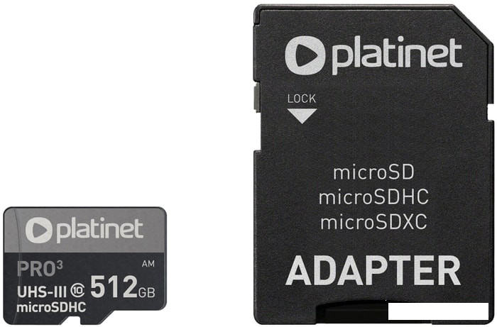 Карта памяти Platinet Pro 3 microSDXC PMMSDX512UIII 512GB + адаптер - фото 1 - id-p115611396