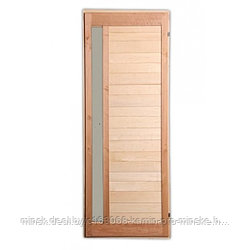 Деревянная дверь с вертикальным стеклом комбинированная