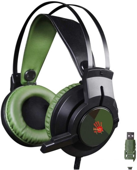 Наушники с микрофоном A4Tech Bloody J450 (черный/зеленый) - фото 1 - id-p104215671