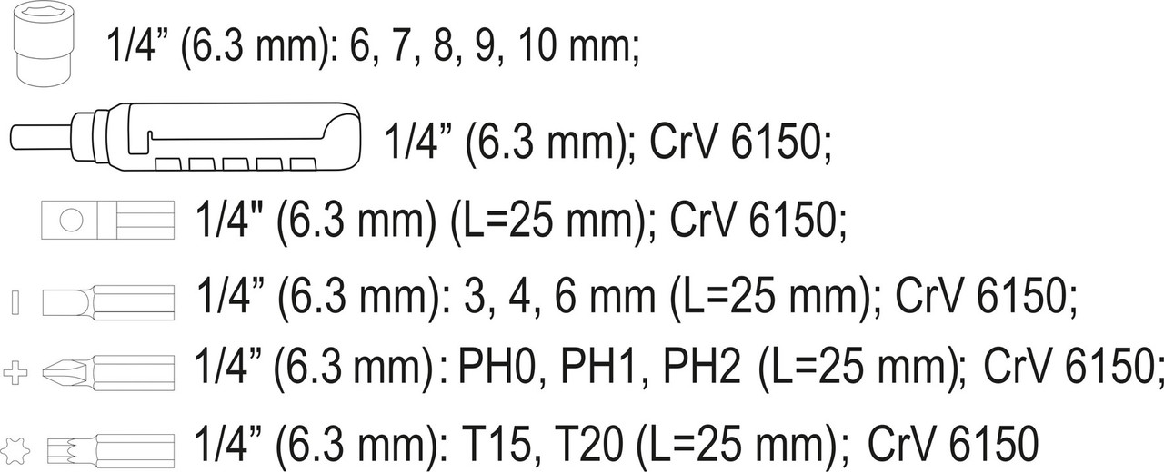 Набор головок торцевых и бит 15пр, VOREL - фото 6 - id-p127876341