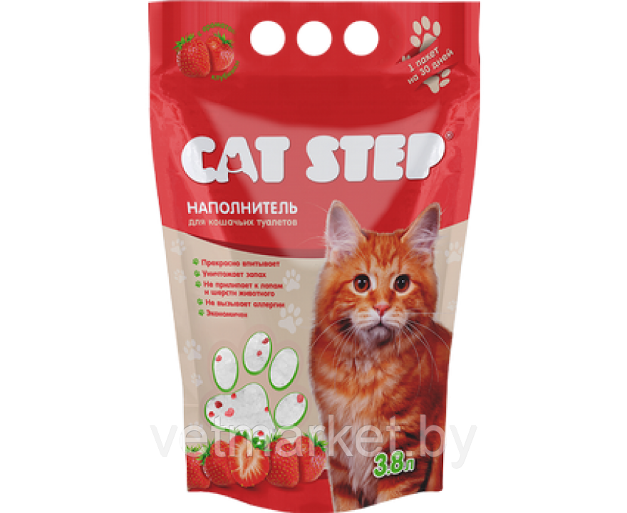 Наполнитель для кошачьих туалетов Cat Step "Клубника" 3,8л, силикагелевый впитывающий