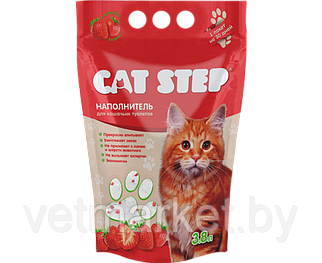 Наполнитель для кошачьих туалетов Cat Step "Клубника" 3,8л, силикагелевый впитывающий