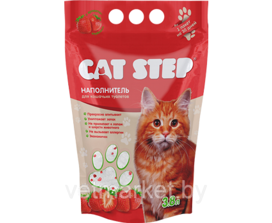 Наполнитель для кошачьих туалетов Cat Step "Клубника" 3,8л, силикагелевый впитывающий - фото 1 - id-p127900804