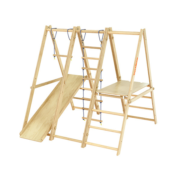Комплекс Tigerwood Olimpic: горка с трапецией + модуль площадка + гимнастический модуль + веревочная лестница