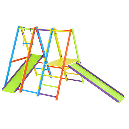 Комплекс Tigerwood Olimpic Plus: горка с трапецией + модуль площадка + гимнастический модуль + горка (цветной), фото 2