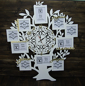 Фоторамка  "Дерево" с сувенирными часами на 10 фото белая