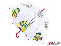 Зонт-трость детский механический Flioraj Детский городок 051208 FJ прозрачный оригинальный с рисунком от дождя