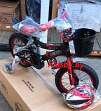 Детский велосипед Delta Sport 14 2020 (черный/красный) со шлемом, корзиной и светящимися полиуретановыми, фото 3
