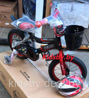 Детский велосипед Delta Sport 14 2020 (черный/красный) со шлемом, корзиной и светящимися полиуретановыми - фото 3 - id-p120541145