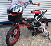 Детский велосипед Delta Sport 18 (черный/красный, 2019) с передним ручным V-BRAKE тормозом, шлемом, корзиной и
