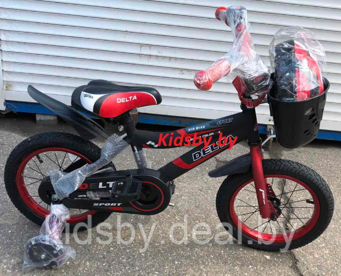 Детский велосипед Delta Sport 18 (черный/красный, 2019) с передним ручным V-BRAKE тормозом, шлемом, корзиной и - фото 3 - id-p120541150