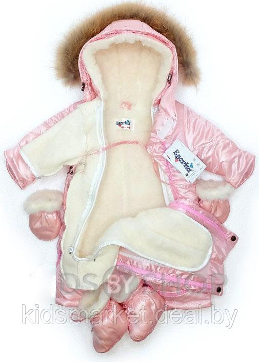 Детский комбинезон-трансформер 3 в 1 с съемной меховой подкладкой Рафаэль розовый (осень-зима-весна) - фото 4 - id-p128587228