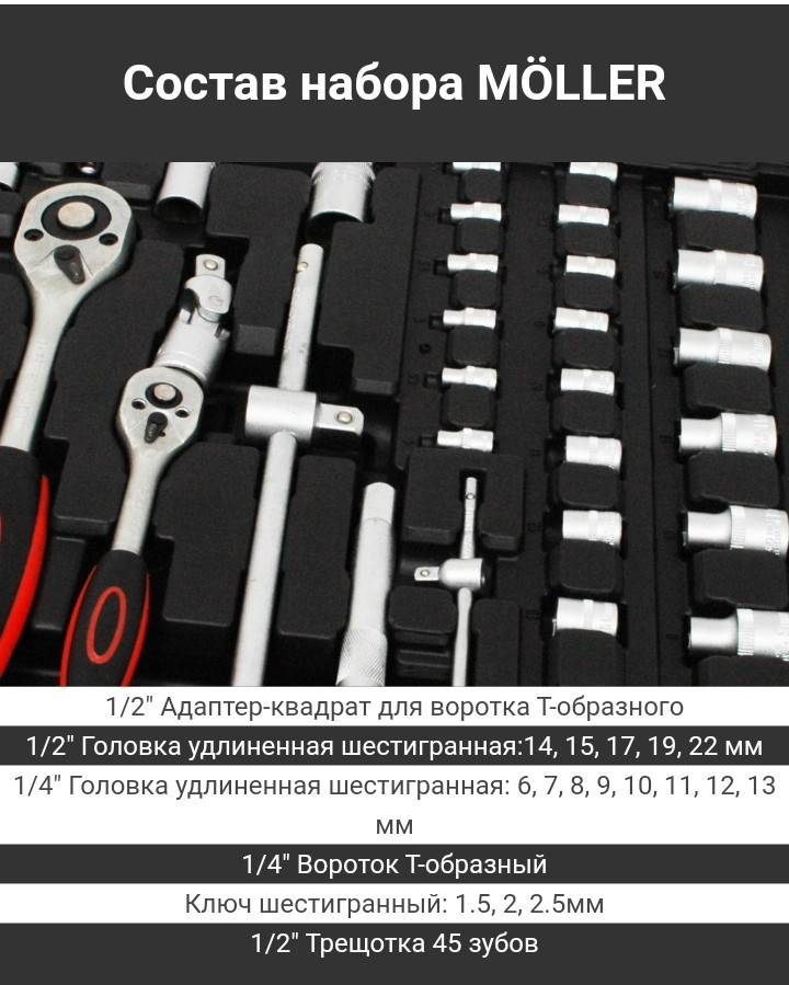 Большой Набор инструментов ключей Moller 189 предметов ключей в чемодане - фото 4 - id-p128598332