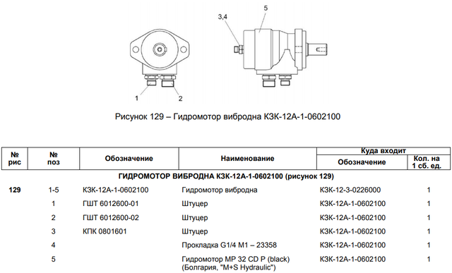 Гидромотор вибродна КЗК-12А-1-0602100