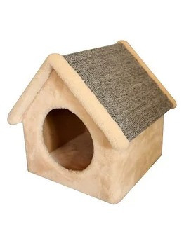 Домик-будка "Cat House" 38 см, мех + ковролин, Серый - фото 1 - id-p128711161