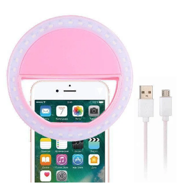 Светодиодное селфи-кольцо с USB-зарядкой Selfie Ring Light (на аккумуляторе) Розовый