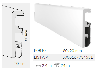 Плинтус ПВХ Arbiton VEGA P0810  80мм*20мм*2400мм