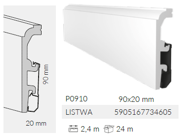 Плинтус ПВХ Arbiton VEGA P0910  90мм*20мм*2400мм