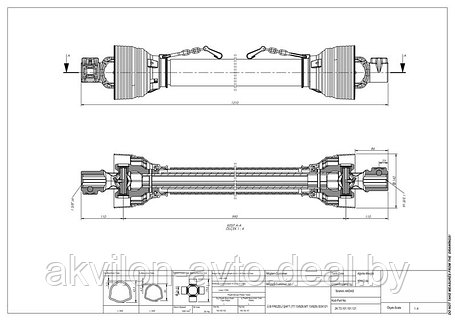 2К.Т3.101.101.121/6х6 Вал карданный Z6х6 для навесного оборудования (крест 26,97х74,6), фото 2