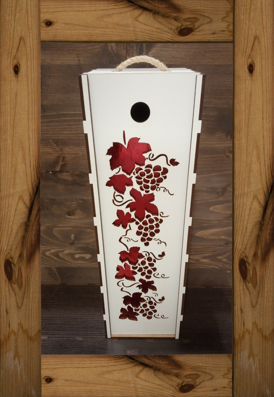 Пенал для вина с гравировкой "Виноград", цвет: белый