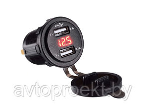 Разъем Usb в авто встраиваемый 12V - 24V 2USB SKU-T80 + Вольтметр