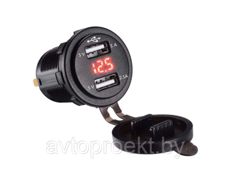 Разъем Usb в авто встраиваемый 12V - 24V 2USB SKU-T80 + Вольтметр - фото 1 - id-p128994915