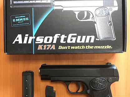 Пистолет с глушителем пневматический металлический AirSoft Gun K17A - фото 4 - id-p129004091