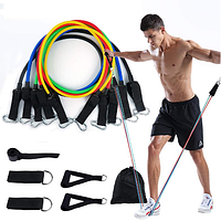 Комплект фитнесс ремней (тросов), с регулировкой нагрузки для всех групп мышц, набор 11 предметов (эспандер)