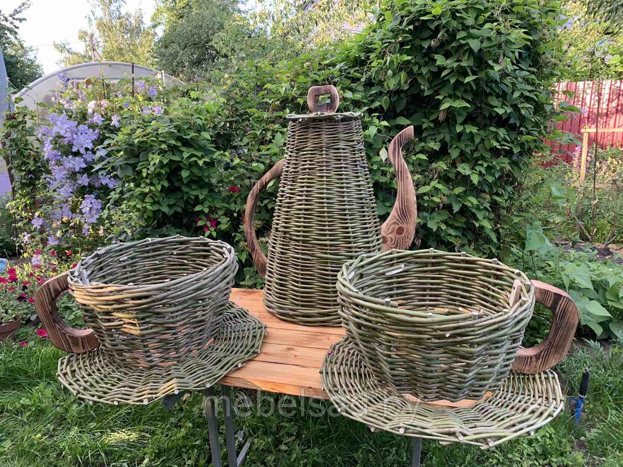 Набор садовый декоративный из плетеной лозы "Чайный сервиз Прованс"