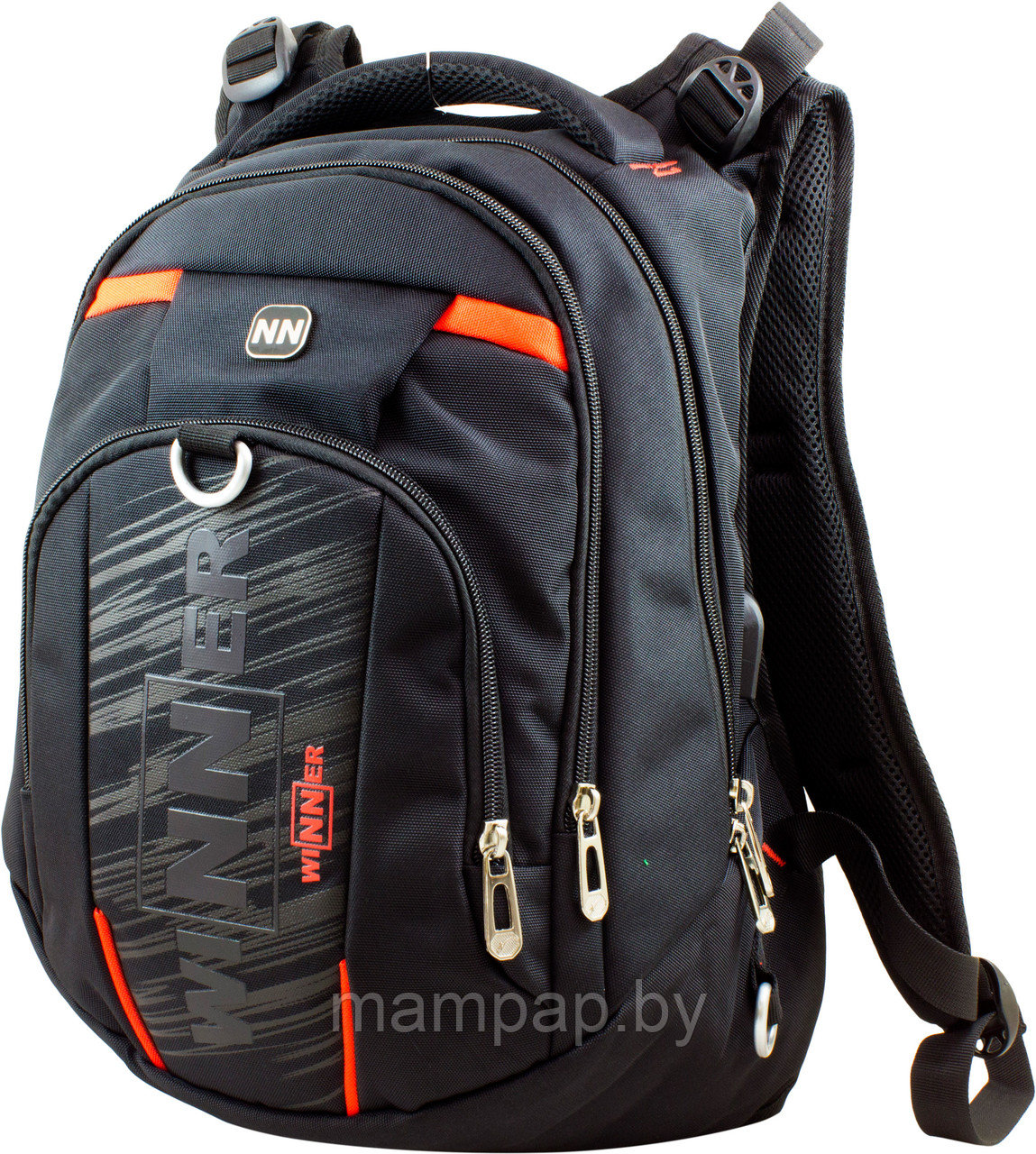 Школьный рюкзак Winner one 8806-4  черный с оранжевыми вставками