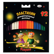Пластилин восковой флуорисцентный "Флюрики" 12цв, к/к, 153г