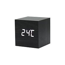 Настольные часы с термометром Куб черного цвета для нанесения логотипа
