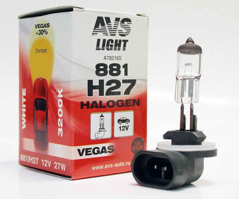 Автомобильная галогенная лампа AVS Vegas H27/881 12V.27W.1шт. - фото 1 - id-p117738790