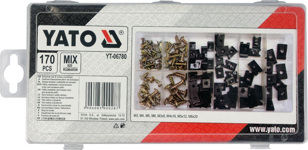 Набор саморезов и металлических клипс для кузовных работ, 170шт, YATO - фото 2 - id-p129459947