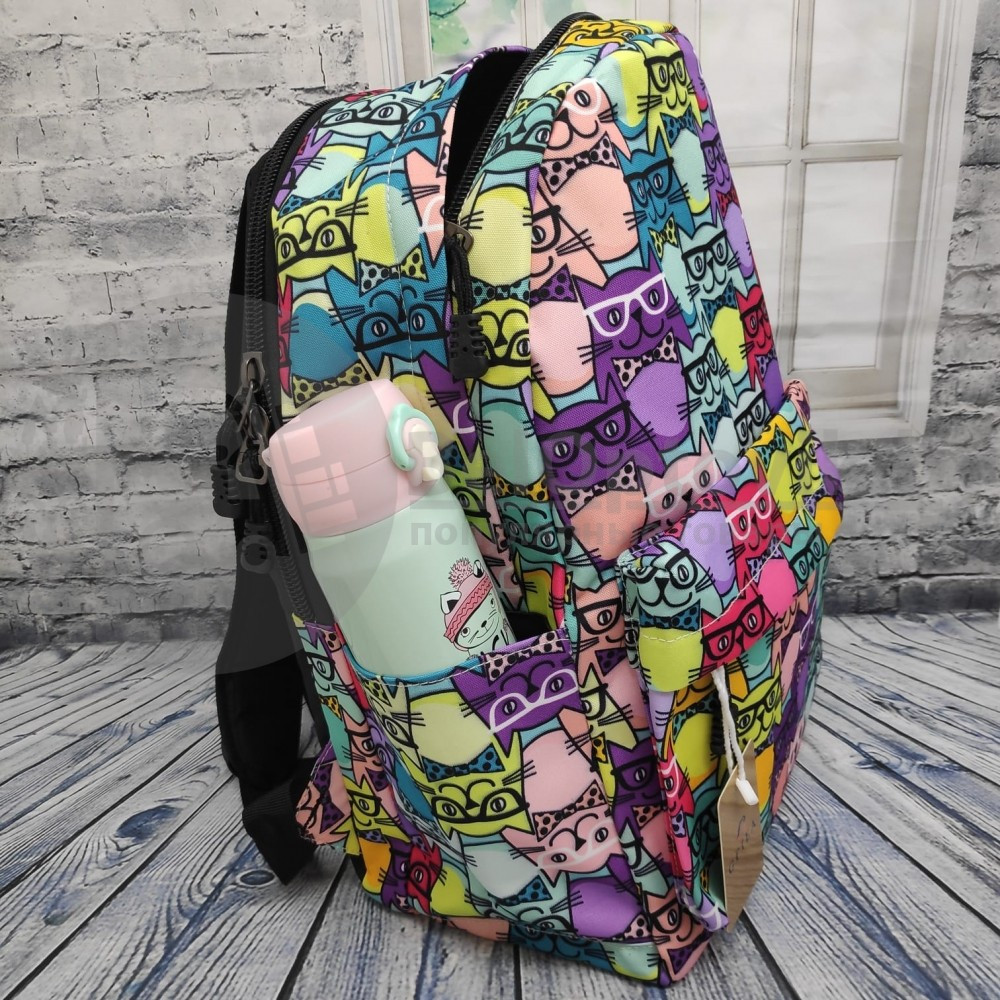 Рюкзак молодежный (школьный) с принтом. Ткань оксфорд Цветная кототерапия - фото 2 - id-p116897719
