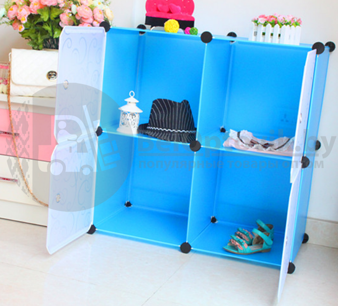 Универсальный модульный шкаф для одежды, обуви, игрушек Plastic Storage Cabinet Голубой - фото 5 - id-p114972134
