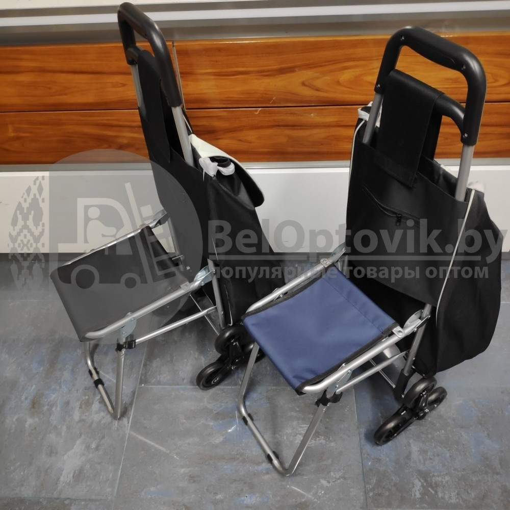 Сумка-тележка хозяйственная с тройными колесами со стульчиком (до 80кг) для покупок. Легко катить по прямой - фото 2 - id-p118864890
