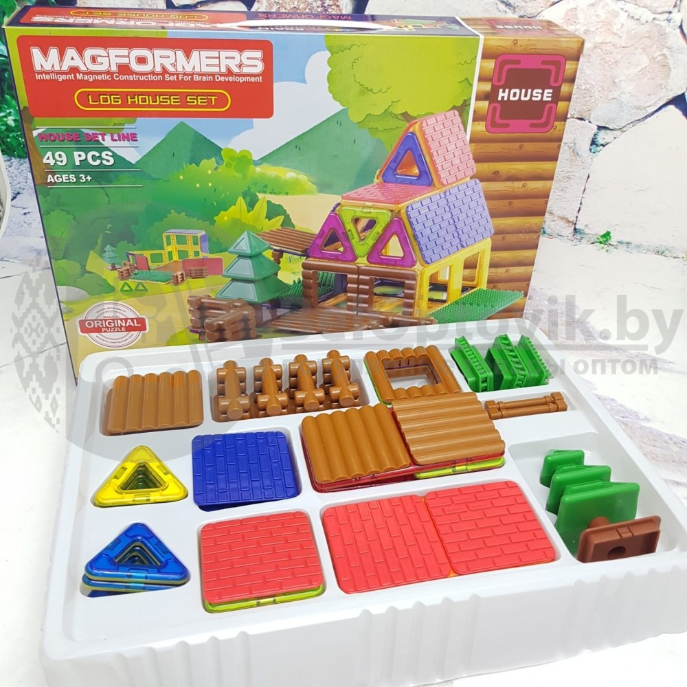Магнитный конструктор Magformers Log House Set Бревенчатый дом (Original), 49 деталей - фото 3 - id-p118024316