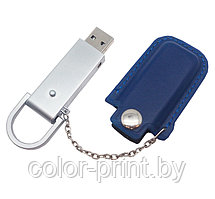 Флеш накопитель USB 2.0 Palermo в кожаном чехле, металл, синий/серебристый, 32 Gb