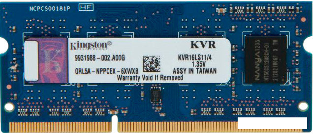 Оперативная память Kingston ValueRAM 4GB DDR3 SO-DIMM PC3-12800 (KVR16LS11/4) - фото 1 - id-p129695055