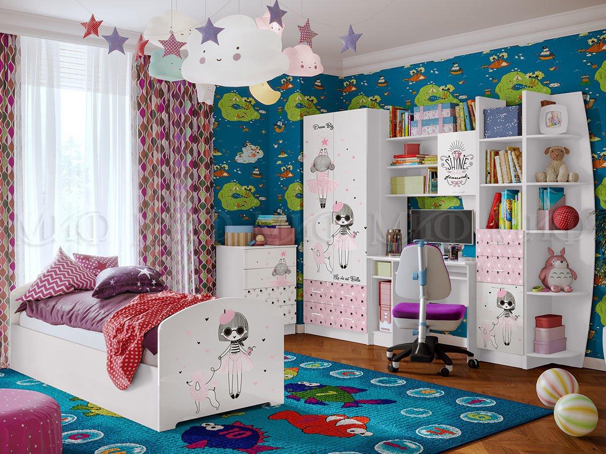 Детская комната Юниор-2 Мальвина  - Белая с рисунком