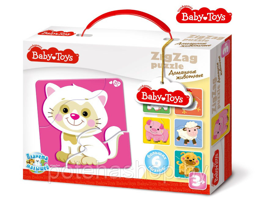 Пазлы макси ЗИГЗАГ "Домашние животные" BABY TOYS (18 эл), арт. 02500 - фото 1 - id-p129189490