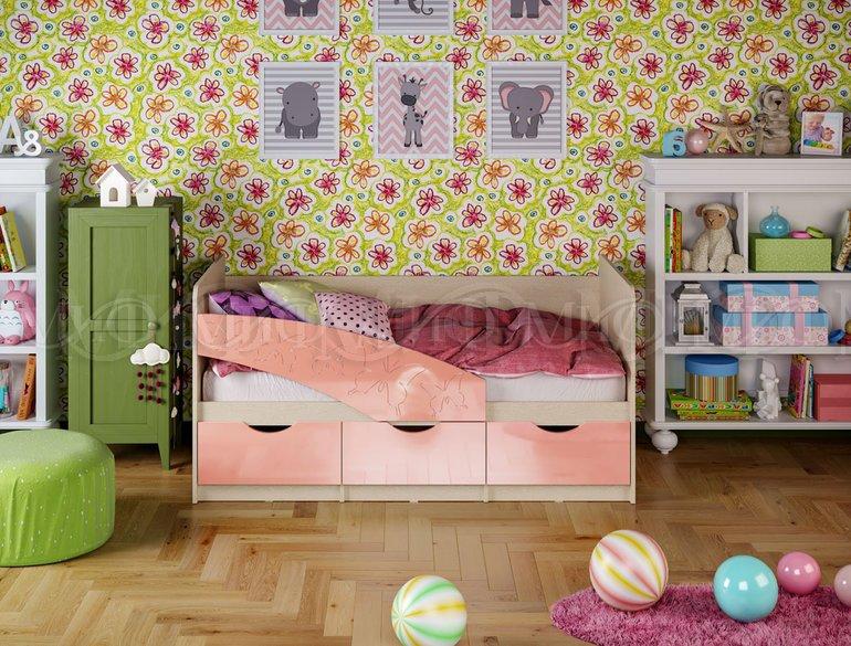 Кровать Бабочка 1,6 м - Дуб / розовый металлик
