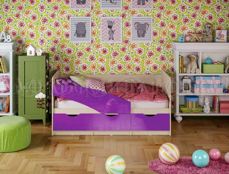 Кровать Бабочка 1,6 м - Дуб / фиолетовый металлик